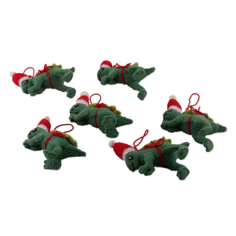 Novica Handmade Dashing Dinos Wool Felt Ornaments (Set Of 6)
