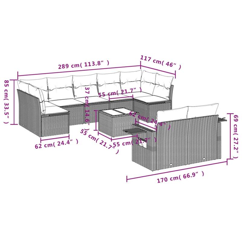 vidaXL 9 Piece Patio Sofa Set with Cushions Black Poly Rattan