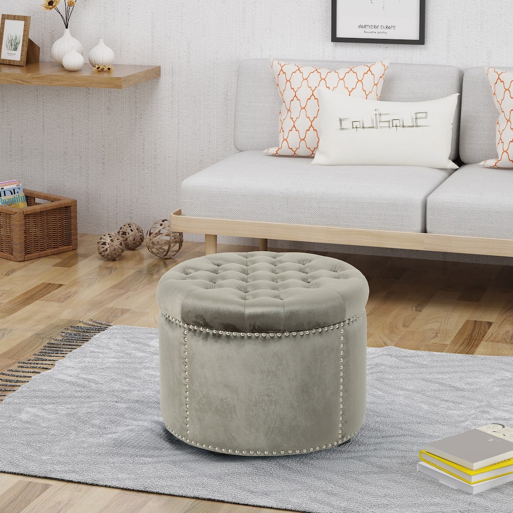 Zahra Velvet Tufted Ottoman by Christopher Knight Home