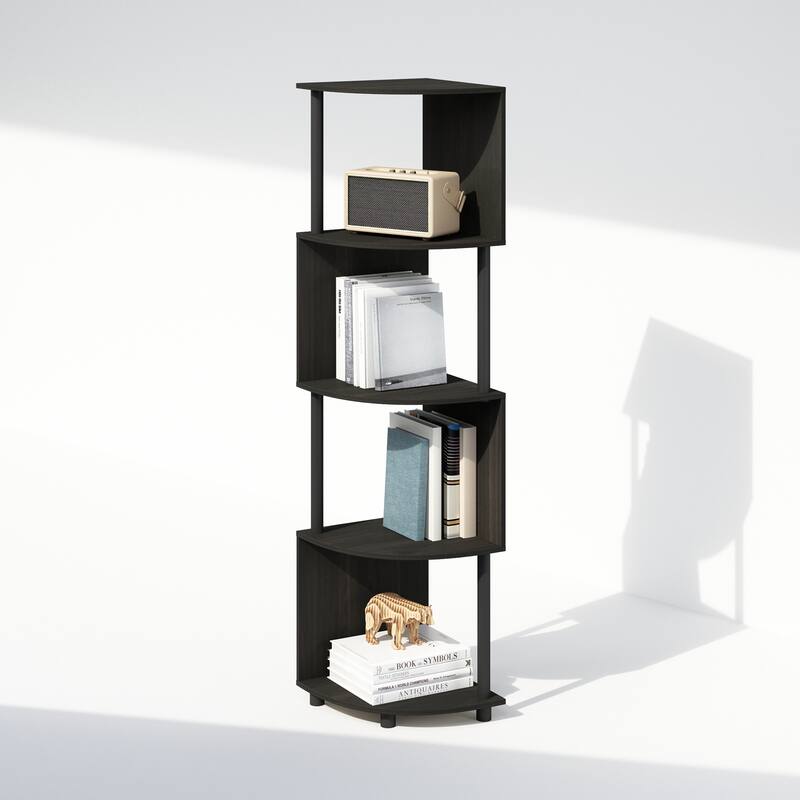 Furinno Basic 4-Tier Zigzag Corner Multipurpose Standing Shelf, Amber Pine/Black