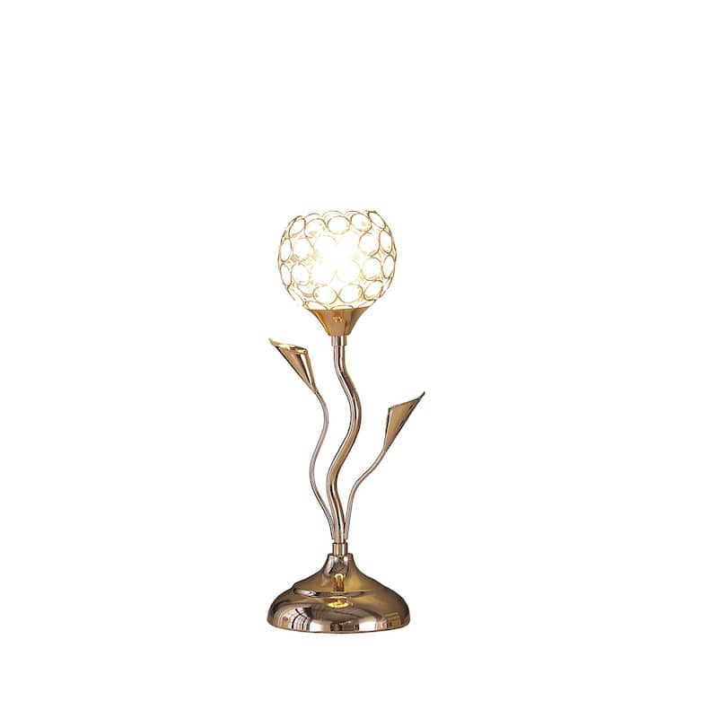 Metal Table Lamp with Floral Shade and Acrylic Crystals, Gold
