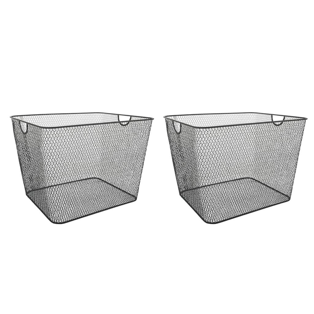 Ybm Home Wire Mesh Open Bin Shelf Storage Basket Kitchen Pantry Organizer Black Upper: 15 in. L x 12 in. W x 10.8 in. H. 2 Pack