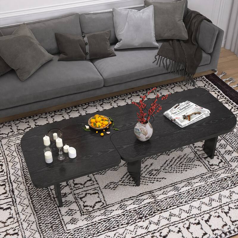 Modern Wooden Nesting Coffee Table Set, 70.86" Extendable Splicing Center Table- Saving Accent Furniture with Smooth Surface