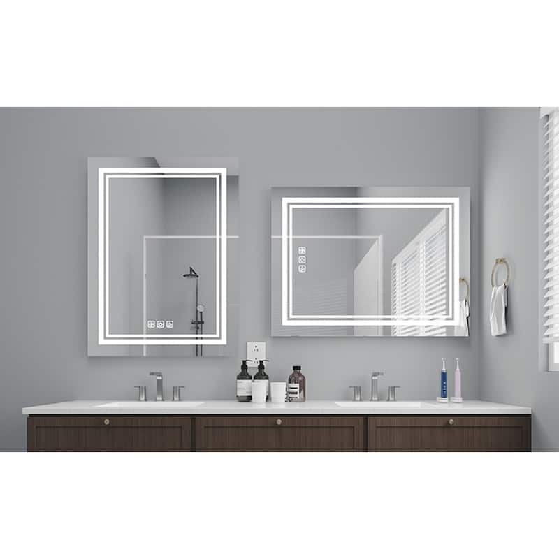 Silver LED Bathroom Mirror with Touch Dimmer, Anti-Fog, Adjustable Different brightness - 24" L x 40” W - Silver