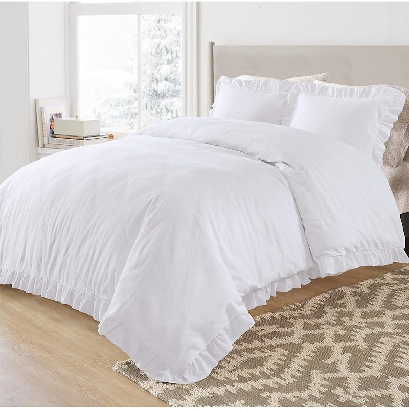 Delara Organic Cotton 300 TC GOTS Certified 8 Internal Ties Ruffled Duvet Set
