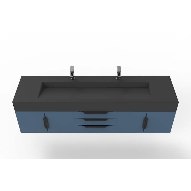 Nile 72" Wall Mounted Bathroom Vanity Set w/ Black Top