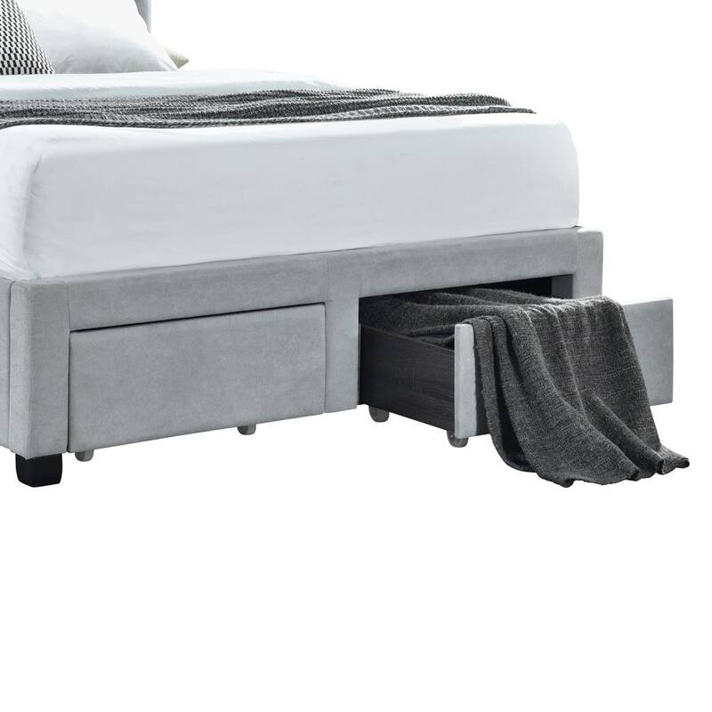 Light Grey Tufted 4-Drawer Queen Storage Bed with Upholstered Headboard