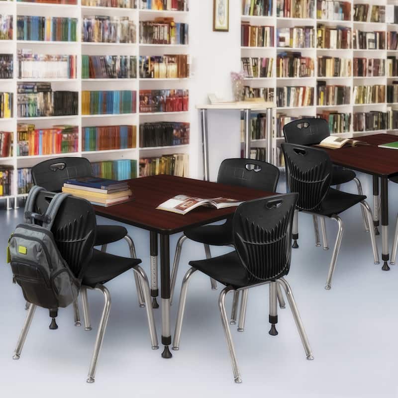 48 in. Square Height Adjustable Classroom Table - Mahogany & 4 18-in Stack Chairs- Black
