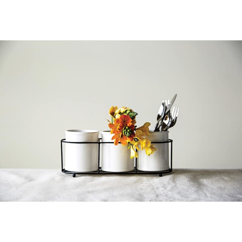 Ceramic Crocks in Metal Holder