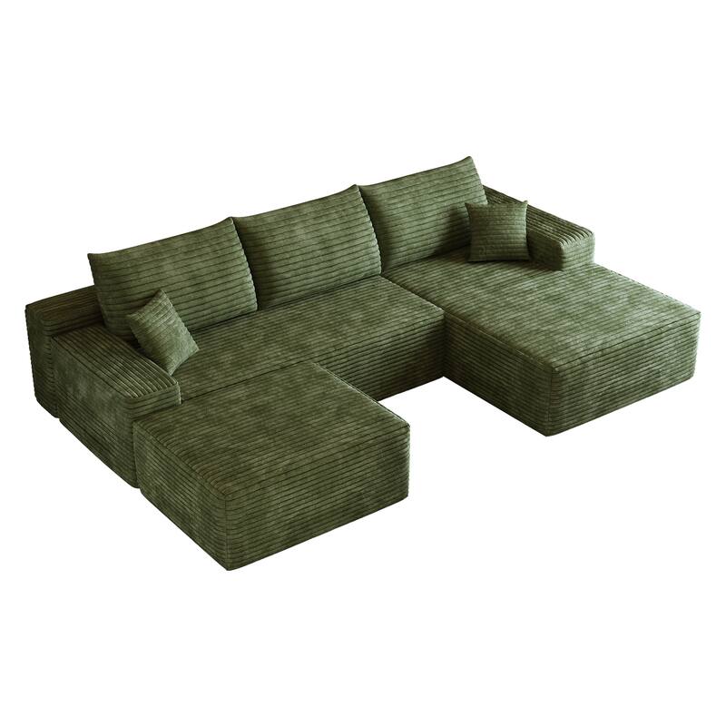 U-Shape Modular Sectional Sofa with Chaise & Ottoman, Corduroy Boneless Cloud Sofa, Corner Upholstered Sleeper Sofa