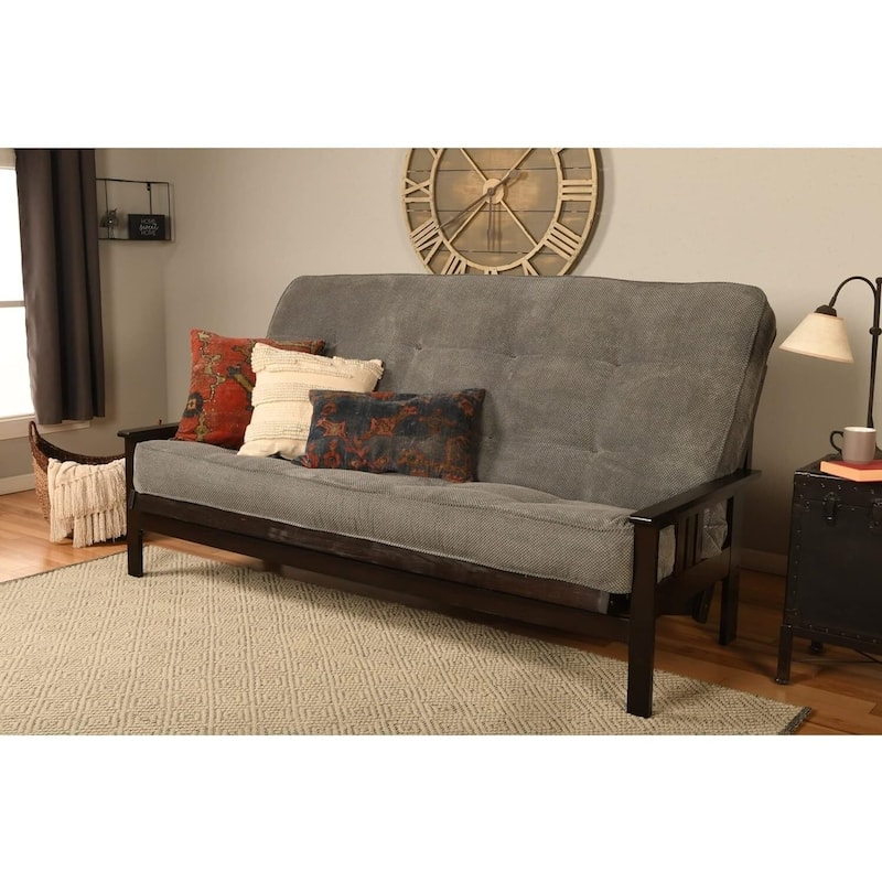 Monterey Queen Futon Frame with Espresso Finish and Marmont Mocha Mattress - Durable Convertible Seating