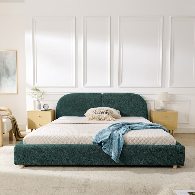 Stylish Curve-shaped Upholstered Platform Bed Frame Modern Minimalist Low Profile Bed with Curved Headboard Optional Storage Bed