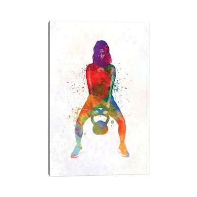 iCanvas "Crossfit Fitness Exercise Woman Lifting Kettlebell During Strength Training Exercising" by Paul Rommer Canvas Print