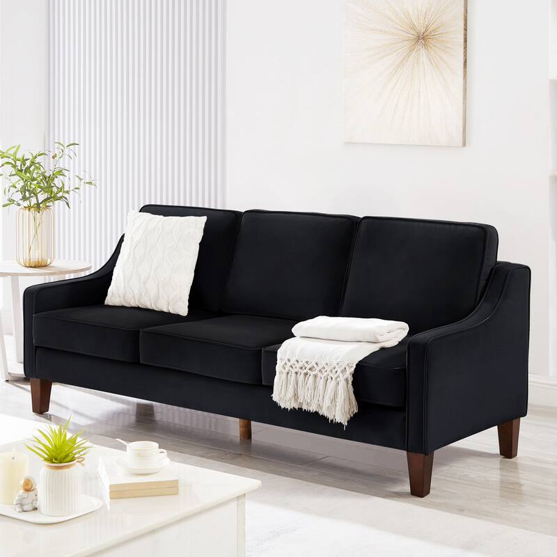 Upholstered Velvet sofa with Wooden Legs