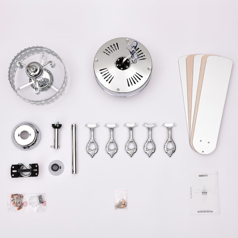 Sofucor 52" Ceiling Fan with Light Remote, Classical Crystal Chandelier fan, 5 Reversible Blades & Reverse Airflow - 52 Inches