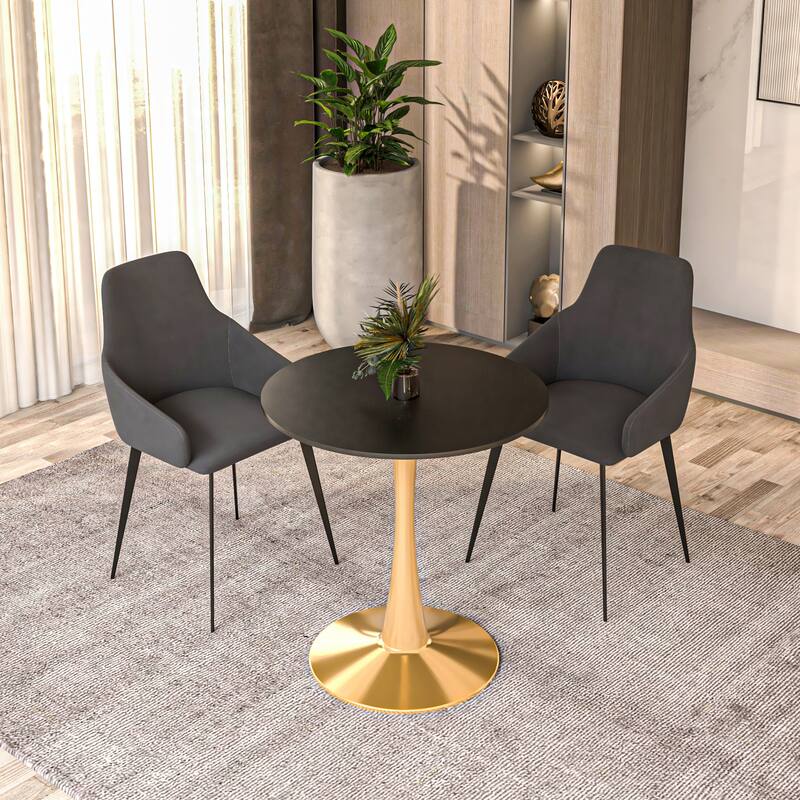 LeisureMod Bristol 27" Round Dining Table for 4 with MDF Tabletop in Gold Steel Base for Kitchen & Dining Room