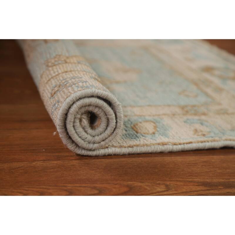 Hand Knotted Oriental 100% Wool Carpet Transitional Geometric Navy Blue & Blues Oushak Area Rug - 2' 11'' X 2' 0''