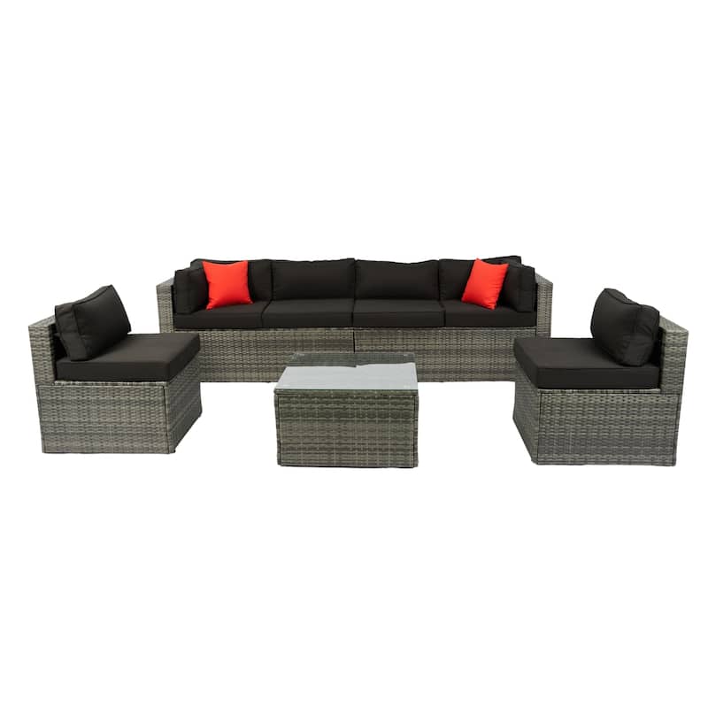 Black+Grey 5-piece All-Weather PE Rattan Sectional Set