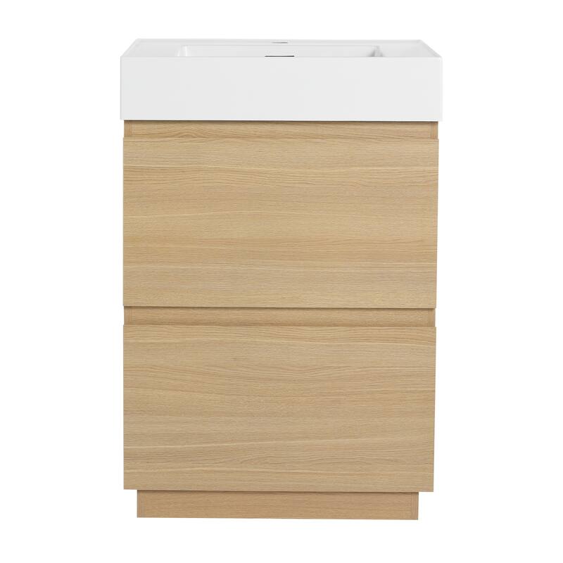 Elegant 24-Inch Bathroom Vanity with Single Resin Sink, 2 Drawers, Waterproof Finish, and Pre-Drilled Faucet Hole
