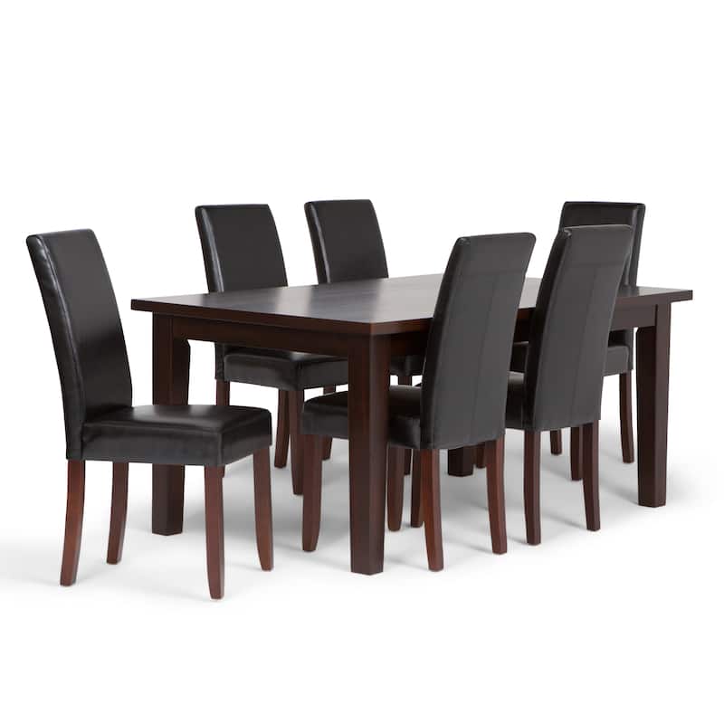 WYNDENHALL Normandy Transitional 7 Pc Dining Set with 6 Upholstered Parson Chairs and 66 inch Wide Table