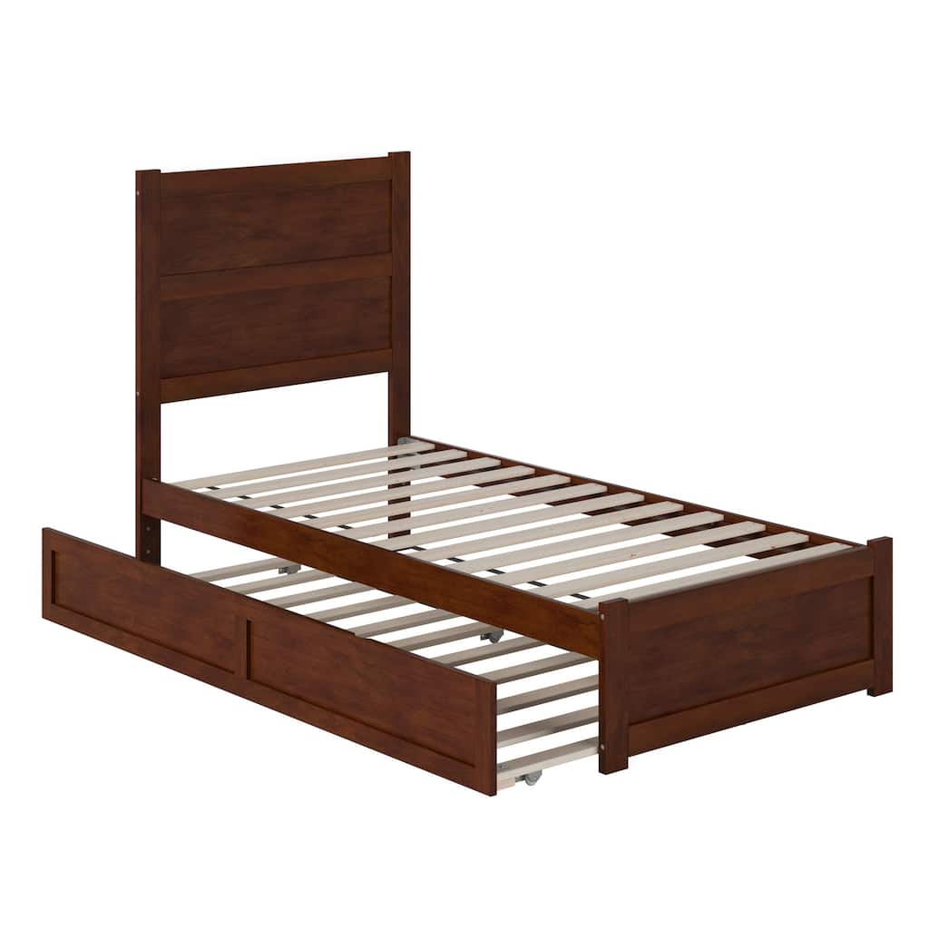 NoHo Twin Platform Bed with Matching Footboard & Twin Trundle in Walnut