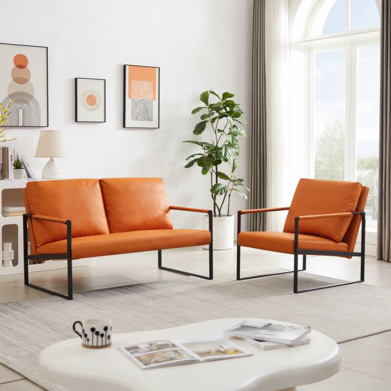 PVC leather accent arm chair with Extra thick padded backrest and seat cushion sofa chairs