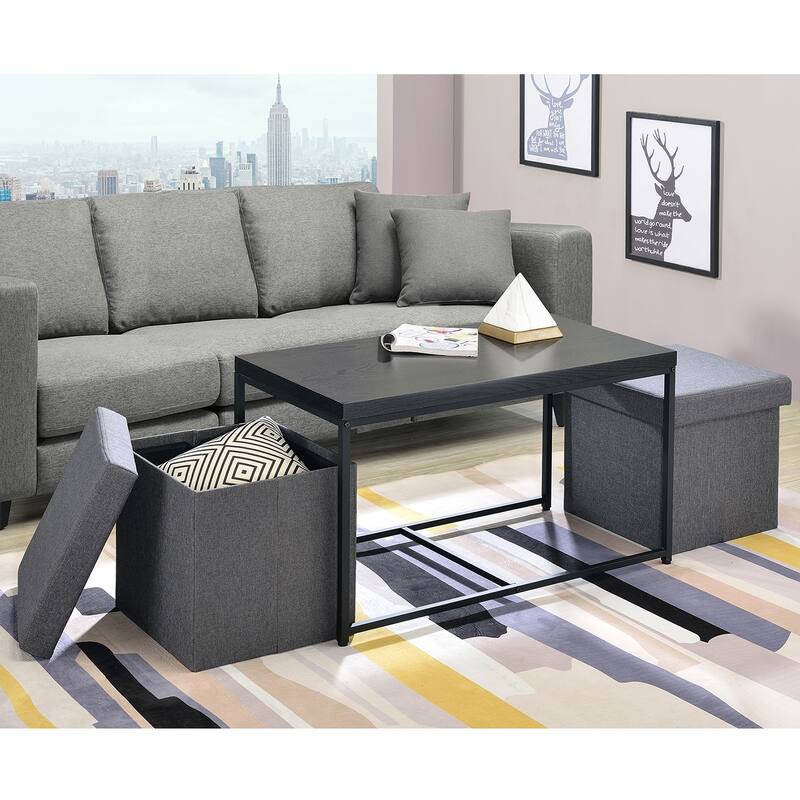 3 Piece Rectangle Coffee Table Set with Metal Base