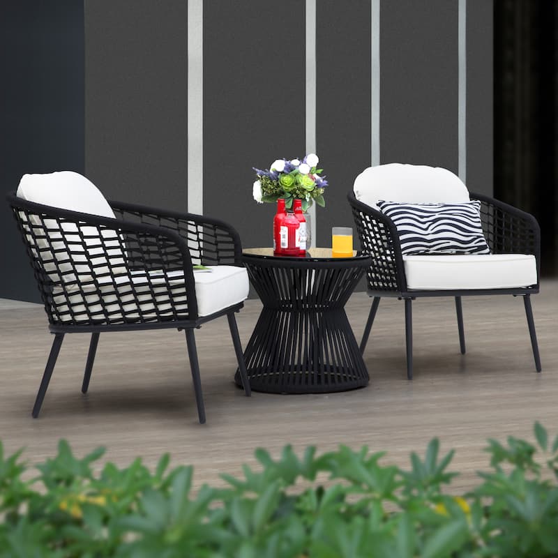 Outdoor 3-Piece Patio Bistro Set, 1 Coffee Table and 2 Chairs, Black
