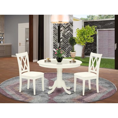 HomeStock 3-Pc Linen White Finish Solid Wood Top-Round Dining Room Set-Seats 4