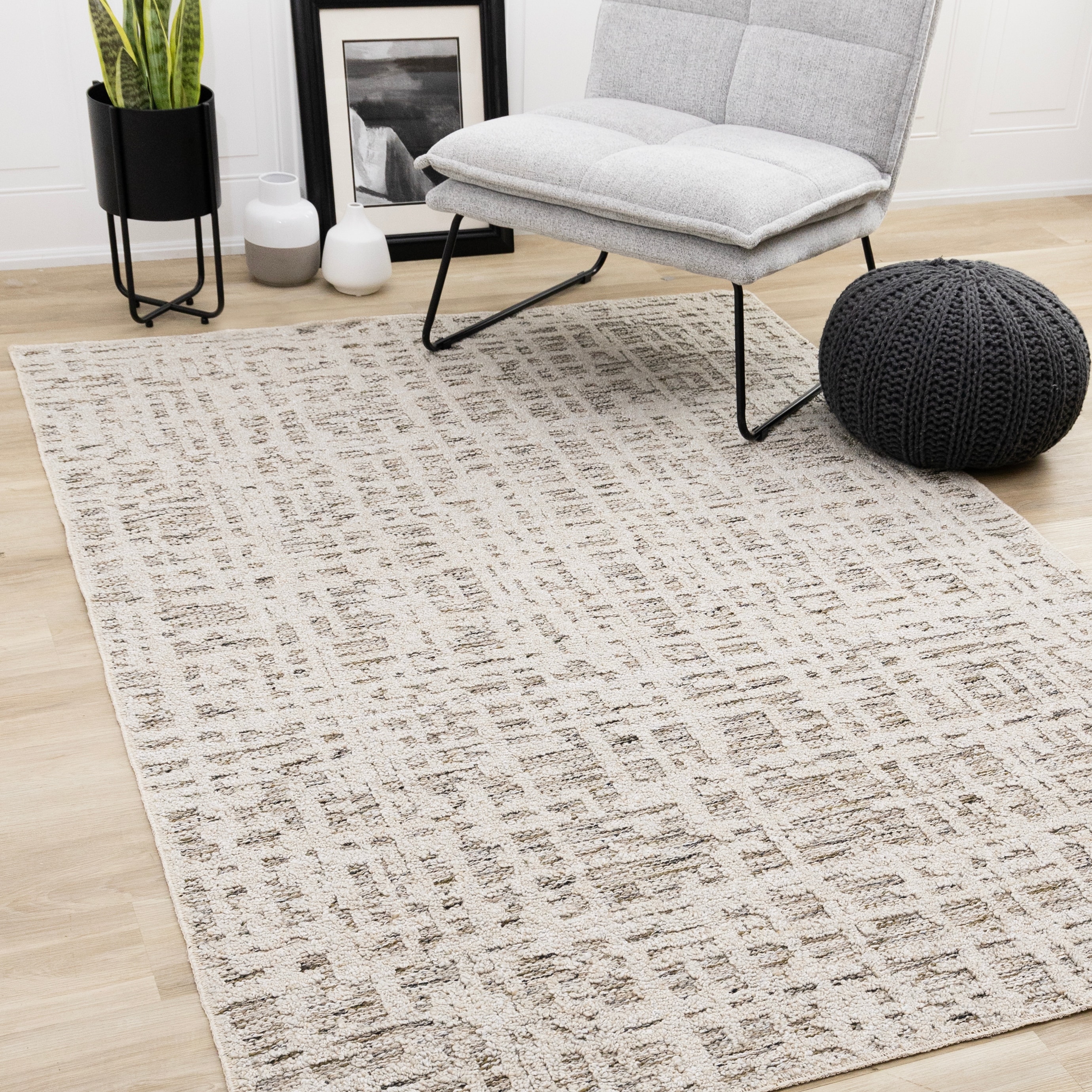 Alta Collection - Cream Beige Textured Area Rug