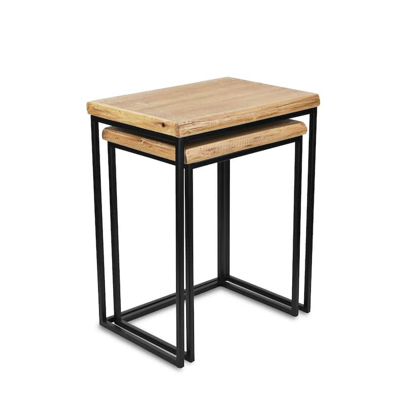 HomeRoots Set of Two 25" Black And Brown Solid Wood Nested Tables - 19.75 in. x 24.75 in. x 13.75 in.