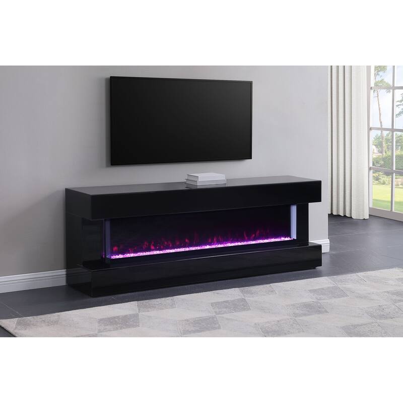 Vallerie 71" TV Stand With Visual Flame Box - Black