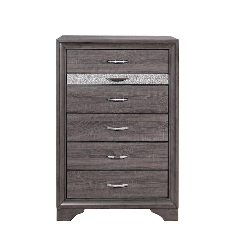 35" Grey Six Drawer Chest with Bling Jewelry Drawer for Bedroom Storage