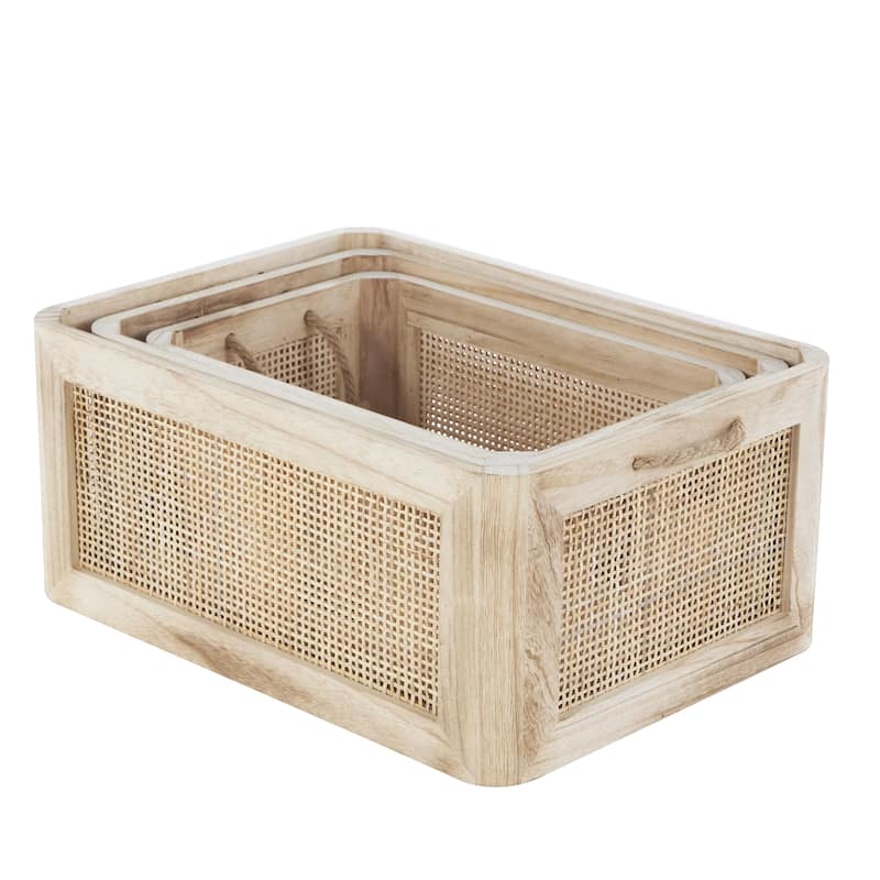 Rattan Woven Decorative and Functional Storage Basket with Rope Handles - Set of 3 Brown or Light Brown - Roche River Decor