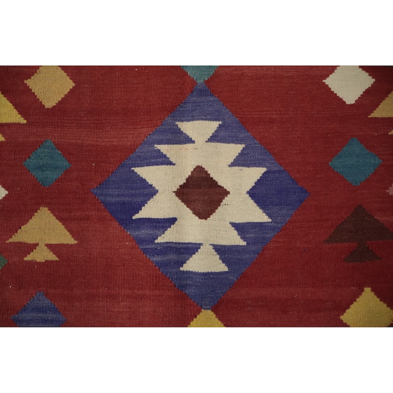 Hand Woven Oriental 100% Wool Carpet Southwestern Tribal Red Kilim Area Rug - 9' 10'' X 8' 3''