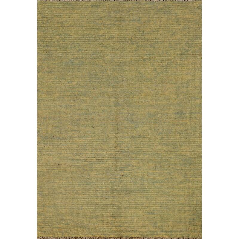 Yellow & Green Contemporary Gabbeh Foyer Rug Hand-Knotted Wool Carpet - 1'10"x 3'1"