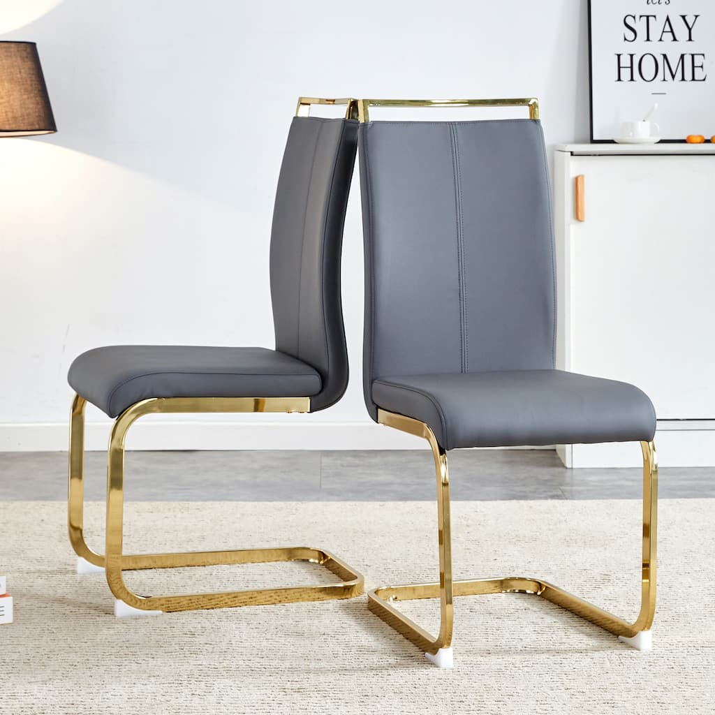 Modern Dining Chairs, PU Faux Leather High Back Upholstered Side Chair with Golden C-shaped Tube Metal Legs