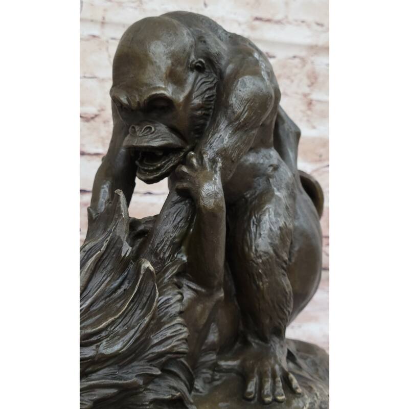 Bronze Sculpture Statue Of A Imitative Gorilla Vs. Imitative Lion By Clovis Edmon Mon