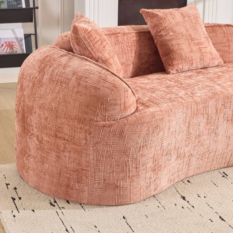 Curved Sectional Sofa with Pillows, Chenille Upholstered 4 Seater Sofa, Full-Compressed Deep Seat Sofa for Living Room