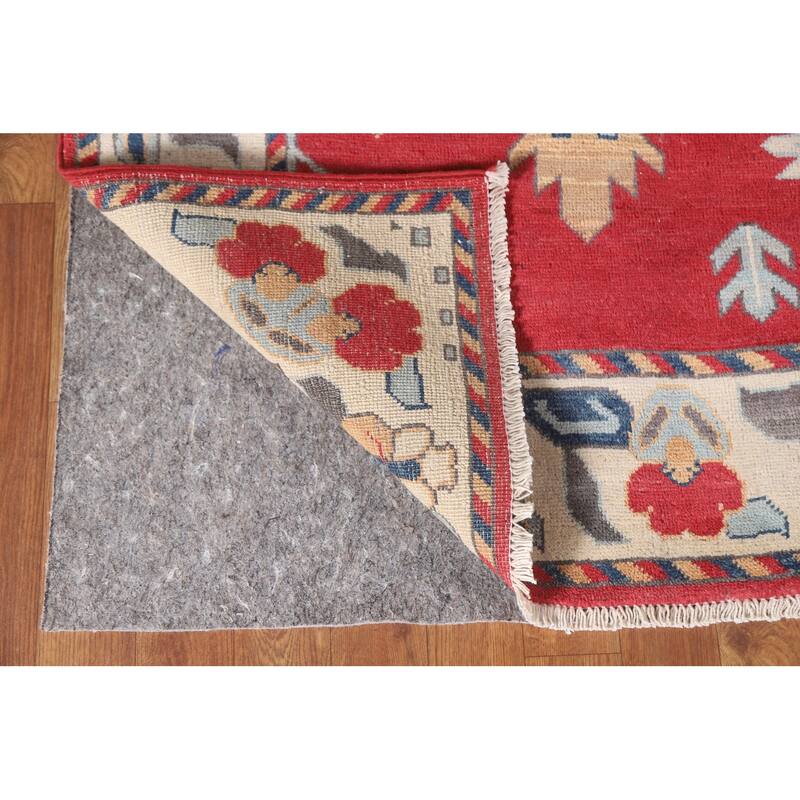 Hand Knotted Oriental 100% Wool Carpet Traditional Geometric Red Kazak Area Rug - 9' 10'' X 6' 10''