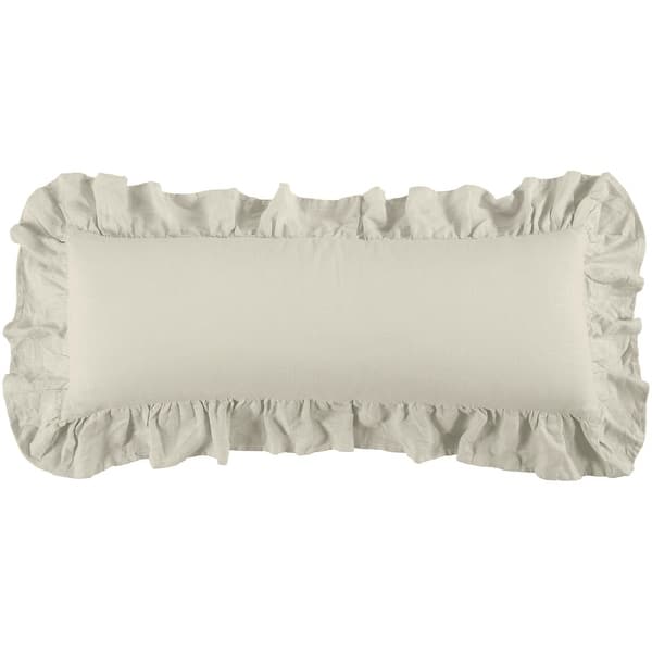 HiEnd Accents Luna Washed Linen Ruffled Lumbar Pillow, 14"x36" - Light Tan