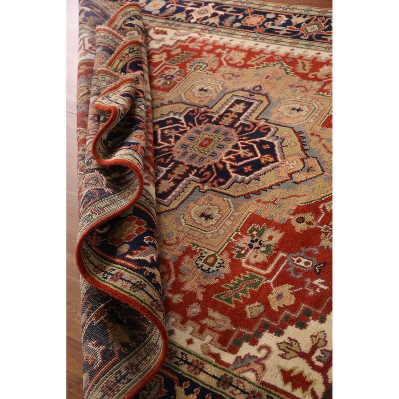 Medallion Heriz Serapi Indian Rug Hand-Knotted Oriental Wool Carpet - 7'11" x 9'9"