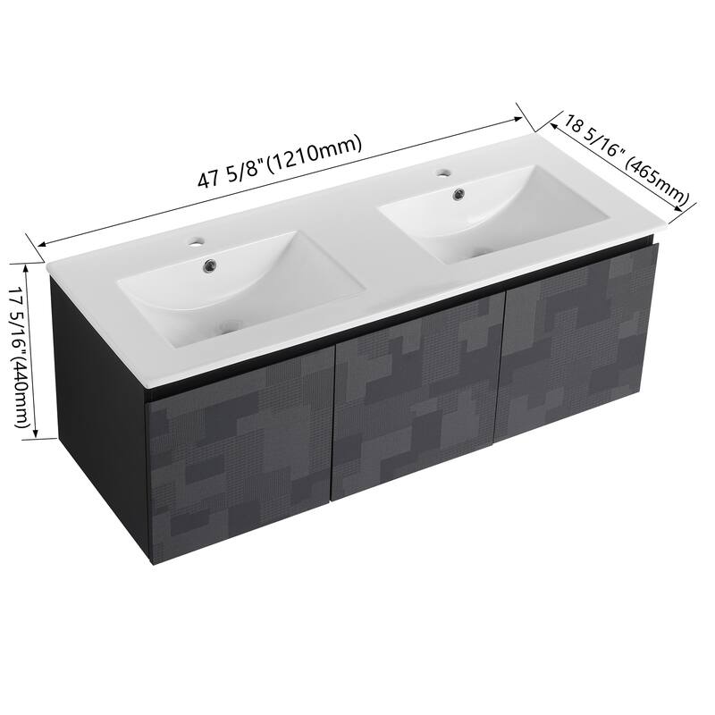 Plywood Wall Mounting Bathroom Vanity Set in Black with Integrated Ceramic Sink