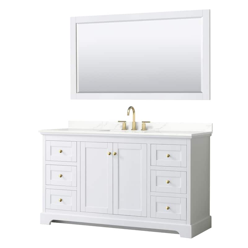 Wyndham Collection WCV232360S-QTZ-US3M58 Avery 60" Free Standing - White / Giotto Quartz Top / Brushed Gold Hardware