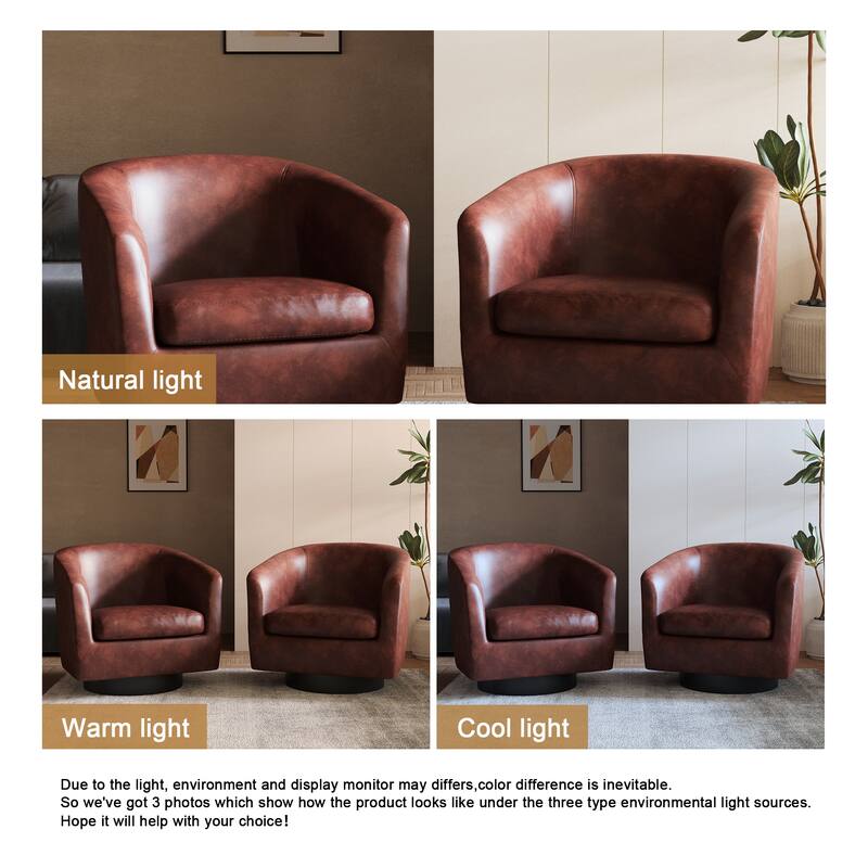 2 Set Round Barrel Chair 360-Degree Swivel Accent Chairs