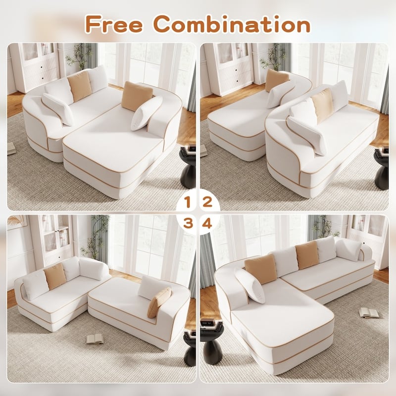 105.9" Modular L-shaped Teddy Velvet Sectional Sofa with Chaise and Curved Armrest