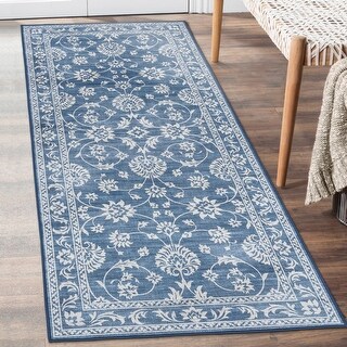 Traditional Floral Scroll Border Machine Washable Area Rug or Runner for Entryway, Living Room, Bedroom, Any Room Traditional Floral Scroll Border Machine Washable Area Rug or Runner for Entryway, Living Room, Bedroom, Any Room