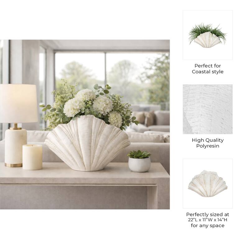 Decorative Scallop Shell Figurine - 22", White - 22.0"