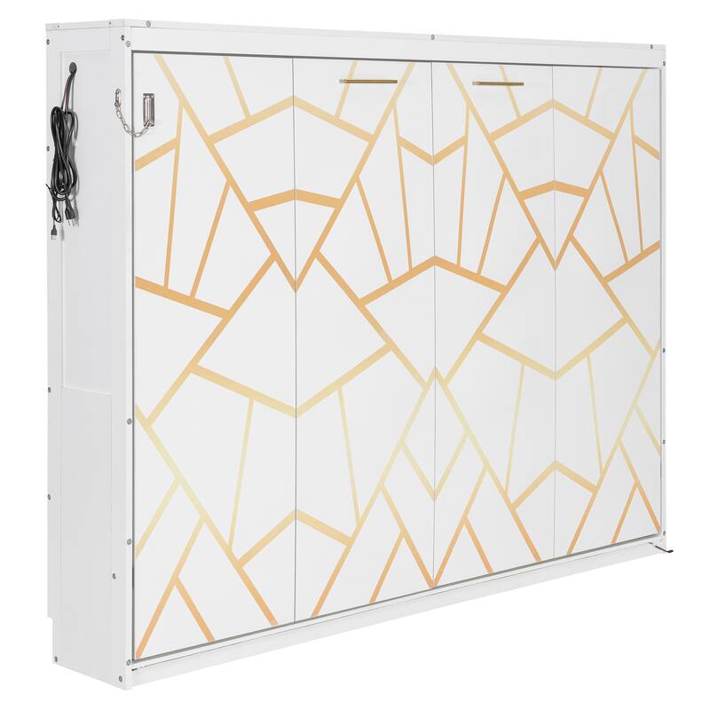 Side-Folding Printed Murphy Bed with LED and USB