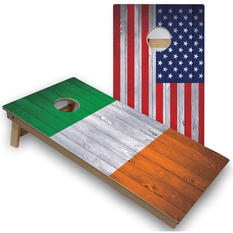 Ireland & USA Flag Cornhole Boards with Case & Lights - 16 Years and Up